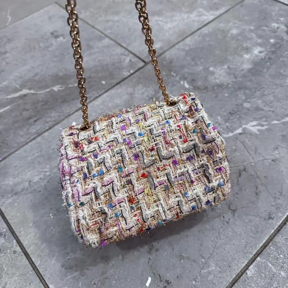 Chic Tweed Pearl-Embellished Bag